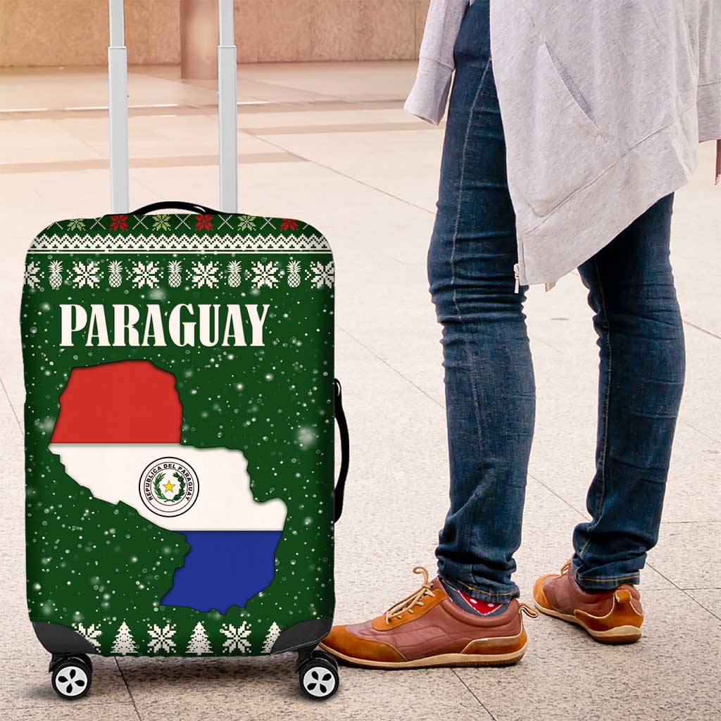 Paraguay Christmas Luggage Cover with Green Festive Pattern, Map and Flag Motif, and Santa Illustration - Wonder Print Shop