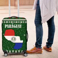 Paraguay Christmas Luggage Cover with Green Festive Pattern, Map and Flag Motif, and Santa Illustration - Wonder Print Shop