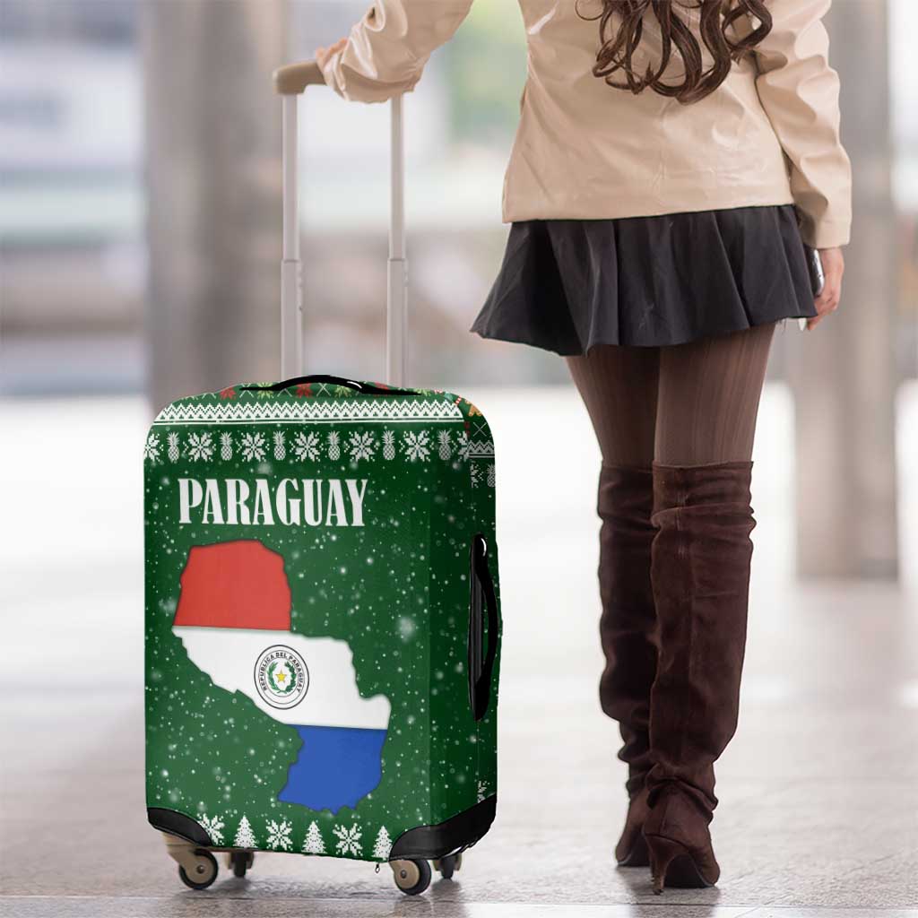 Paraguay Christmas Luggage Cover with Green Festive Pattern, Map and Flag Motif, and Santa Illustration - Wonder Print Shop