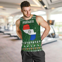 Paraguay Christmas Men Tank Top with Green Festive Pattern, Map and Flag Motif, and Santa Illustration - Wonder Print Shop