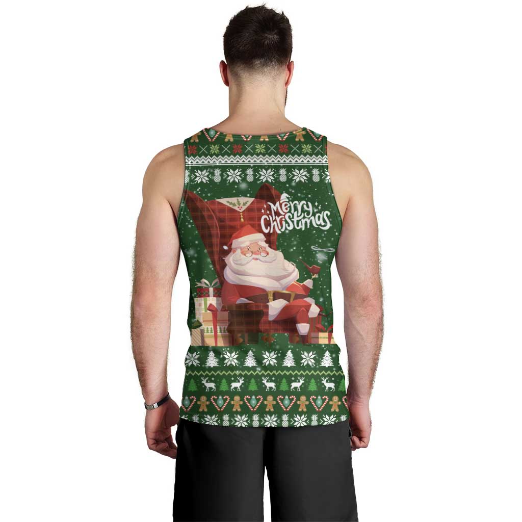Paraguay Christmas Men Tank Top with Green Festive Pattern, Map and Flag Motif, and Santa Illustration - Wonder Print Shop