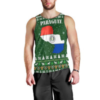 Paraguay Christmas Men Tank Top with Green Festive Pattern, Map and Flag Motif, and Santa Illustration - Wonder Print Shop