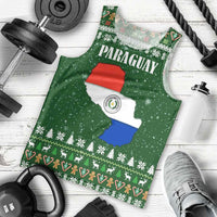 Paraguay Christmas Men Tank Top with Green Festive Pattern, Map and Flag Motif, and Santa Illustration - Wonder Print Shop