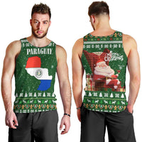 Paraguay Christmas Men Tank Top with Green Festive Pattern, Map and Flag Motif, and Santa Illustration - Wonder Print Shop