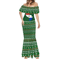 Paraguay Christmas Mermaid Dress with Green Festive Pattern, Map and Flag Motif, and Santa Illustration - Wonder Print Shop