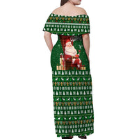 Paraguay Christmas Off Shoulder Maxi Dress with Green Festive Pattern, Map and Flag Motif, and Santa Illustration - Wonder Print Shop