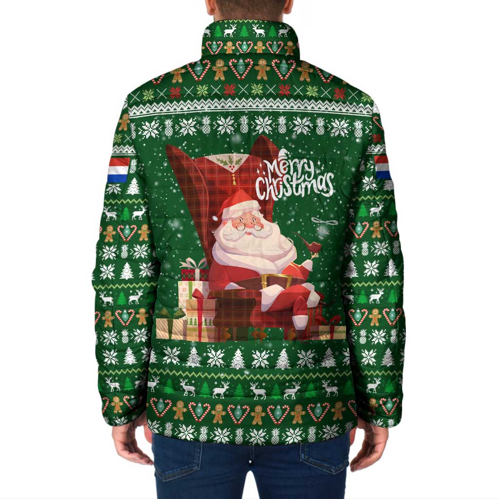 Paraguay Christmas Padded Jacket with Green Festive Pattern, Map and Flag Motif, and Santa Illustration - Wonder Print Shop