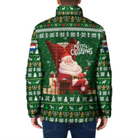 Paraguay Christmas Padded Jacket with Green Festive Pattern, Map and Flag Motif, and Santa Illustration - Wonder Print Shop