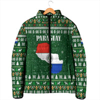 Paraguay Christmas Padded Jacket with Green Festive Pattern, Map and Flag Motif, and Santa Illustration - Wonder Print Shop