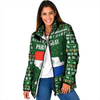 Paraguay Christmas Padded Jacket with Green Festive Pattern, Map and Flag Motif, and Santa Illustration - Wonder Print Shop