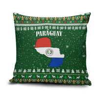 Paraguay Christmas Pillow Cover with Green Festive Pattern, Map and Flag Motif, and Santa Illustration - Wonder Print Shop