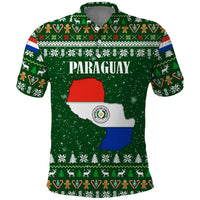 Paraguay Christmas Polo Shirt with Green Festive Pattern, Map and Flag Motif, and Santa Illustration - Wonder Print Shop