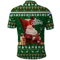 Paraguay Christmas Polo Shirt with Green Festive Pattern, Map and Flag Motif, and Santa Illustration - Wonder Print Shop