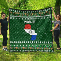 Paraguay Christmas Quilt with Green Festive Pattern, Map and Flag Motif, and Santa Illustration - Wonder Print Shop
