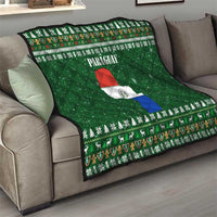 Paraguay Christmas Quilt with Green Festive Pattern, Map and Flag Motif, and Santa Illustration - Wonder Print Shop