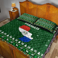 Paraguay Christmas Quilt Bed Set with Green Festive Pattern, Map and Flag Motif, and Santa Illustration - Wonder Print Shop