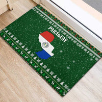 Paraguay Christmas Rubber Doormat with Green Festive Pattern, Map and Flag Motif, and Santa Illustration - Wonder Print Shop