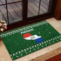 Paraguay Christmas Rubber Doormat with Green Festive Pattern, Map and Flag Motif, and Santa Illustration - Wonder Print Shop