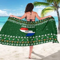 Paraguay Christmas Sarong with Green Festive Pattern, Map and Flag Motif, and Santa Illustration - Wonder Print Shop