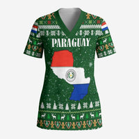 Paraguay Christmas Scrub Top with Green Festive Pattern, Map and Flag Motif, and Santa Illustration - Wonder Print Shop