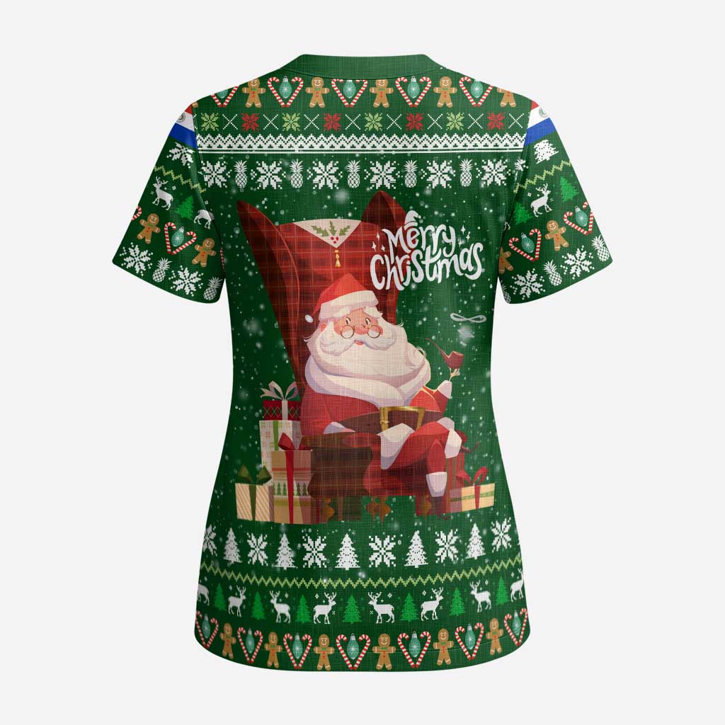 Paraguay Christmas Scrub Top with Green Festive Pattern, Map and Flag Motif, and Santa Illustration - Wonder Print Shop