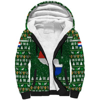 Paraguay Christmas Sherpa Hoodie with Green Festive Pattern, Map and Flag Motif, and Santa Illustration - Wonder Print Shop