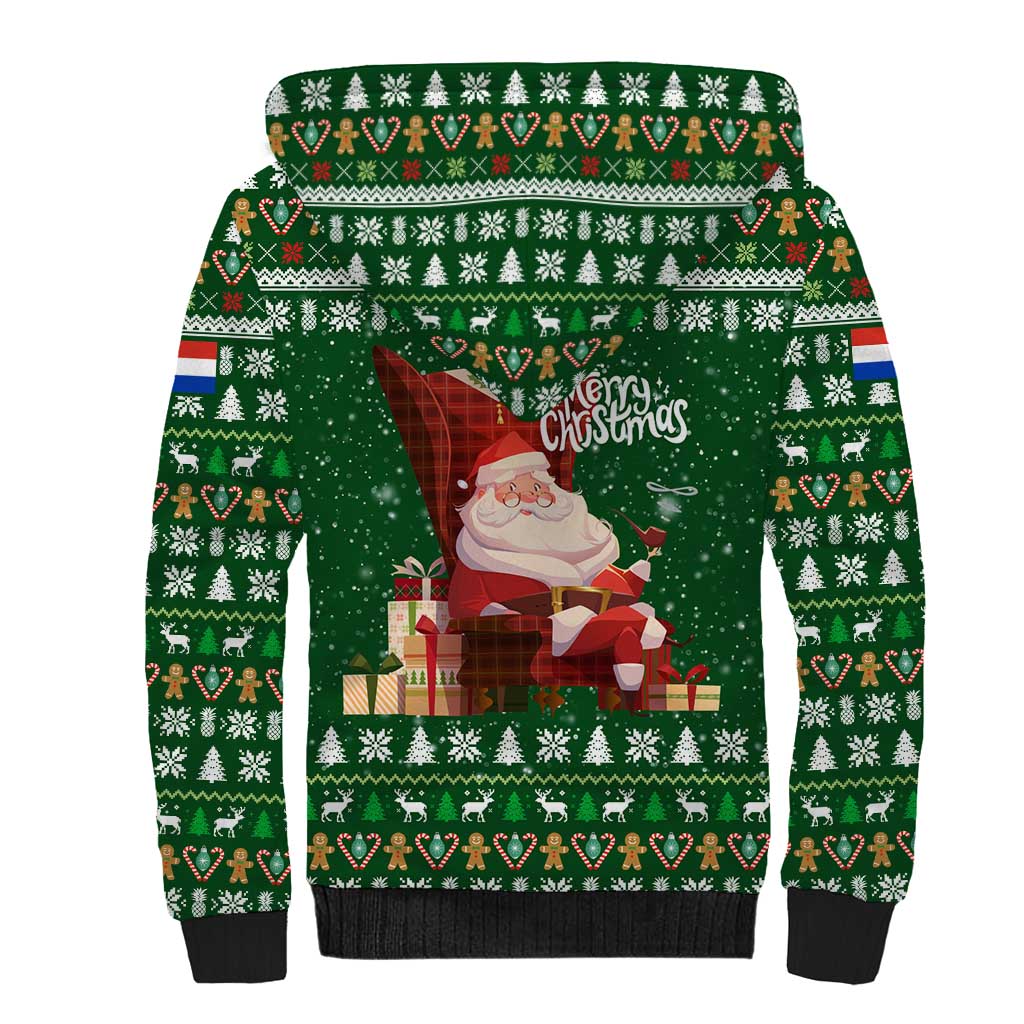 Paraguay Christmas Sherpa Hoodie with Green Festive Pattern, Map and Flag Motif, and Santa Illustration - Wonder Print Shop