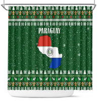 Paraguay Christmas Shower Curtain with Green Festive Pattern, Map and Flag Motif, and Santa Illustration - Wonder Print Shop