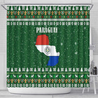 Paraguay Christmas Shower Curtain with Green Festive Pattern, Map and Flag Motif, and Santa Illustration - Wonder Print Shop
