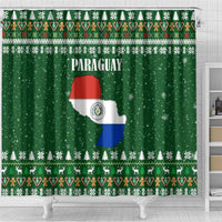 Paraguay Christmas Shower Curtain with Green Festive Pattern, Map and Flag Motif, and Santa Illustration - Wonder Print Shop
