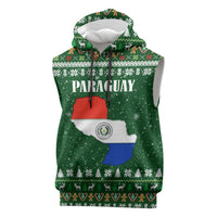 Paraguay Christmas Sleeveless Hoodie with Green Festive Pattern, Map and Flag Motif, and Santa Illustration - Wonder Print Shop