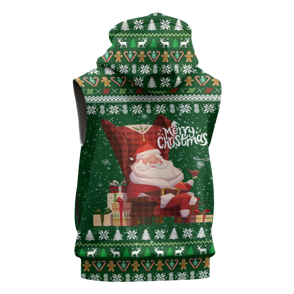 Paraguay Christmas Sleeveless Hoodie with Green Festive Pattern, Map and Flag Motif, and Santa Illustration - Wonder Print Shop