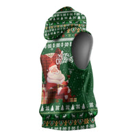 Paraguay Christmas Sleeveless Hoodie with Green Festive Pattern, Map and Flag Motif, and Santa Illustration - Wonder Print Shop