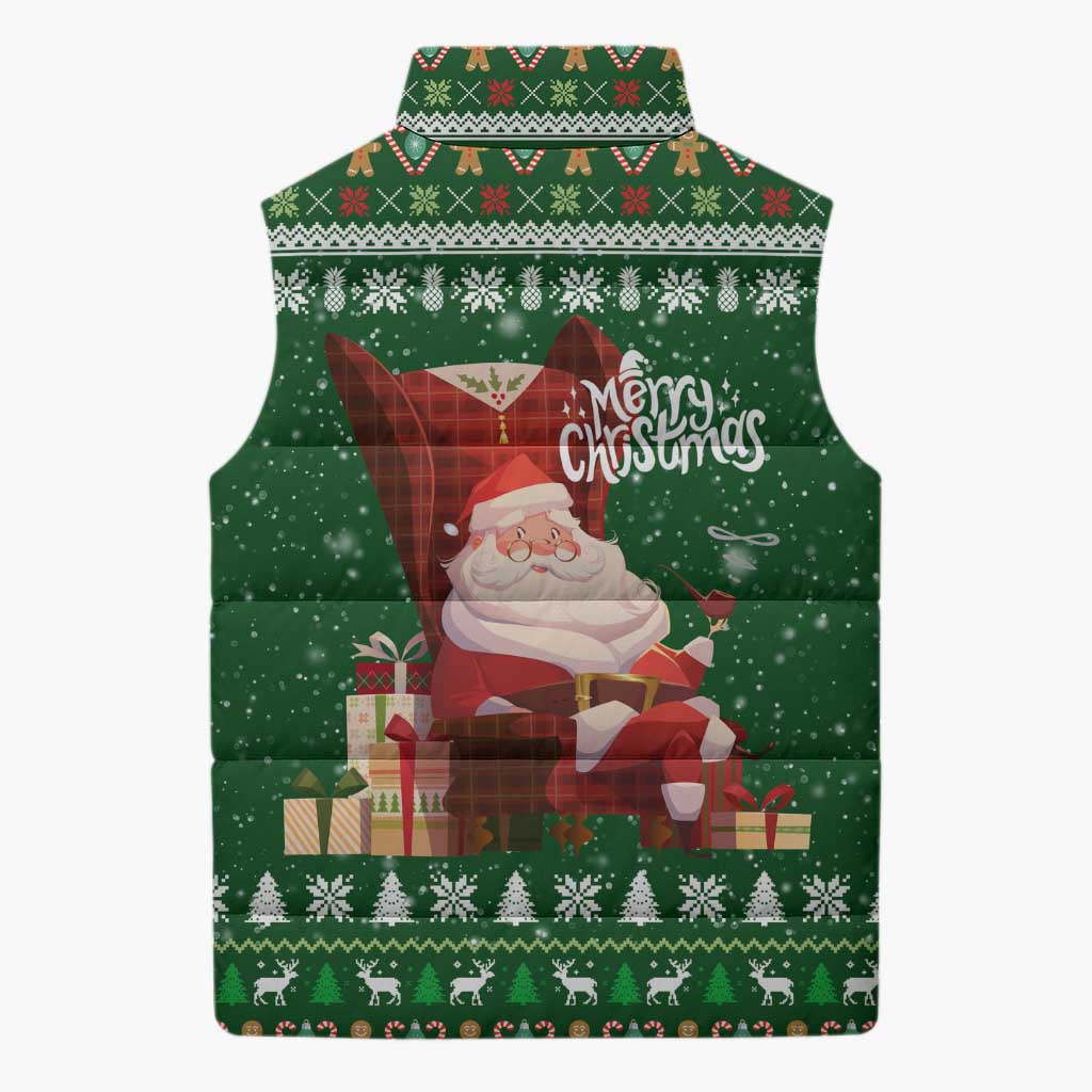 Paraguay Christmas Sleeveless Puffer Jacket with Green Festive Pattern, Map and Flag Motif, and Santa Illustration - Wonder Print Shop