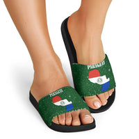 Paraguay Christmas Slide Sandals with Green Festive Pattern, Map and Flag Motif, and Santa Illustration - Wonder Print Shop