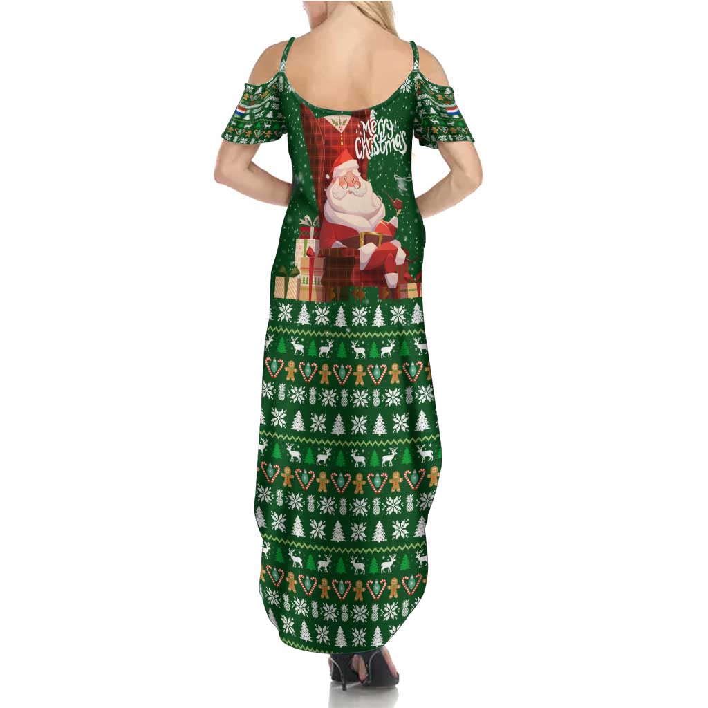 Paraguay Christmas Summer Maxi Dress with Green Festive Pattern, Map and Flag Motif, and Santa Illustration - Wonder Print Shop