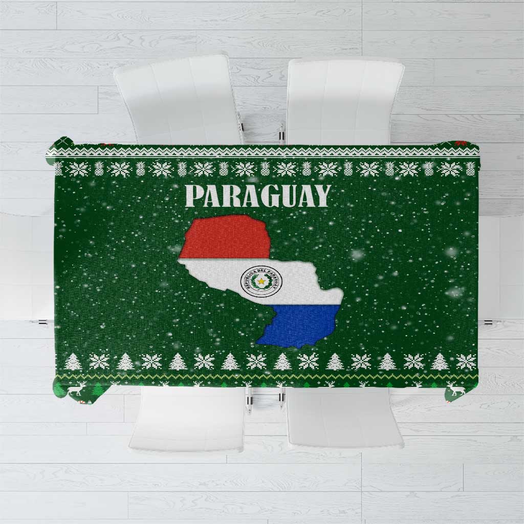 Paraguay Christmas Tablecloth with Green Festive Pattern, Map and Flag Motif, and Santa Illustration - Wonder Print Shop