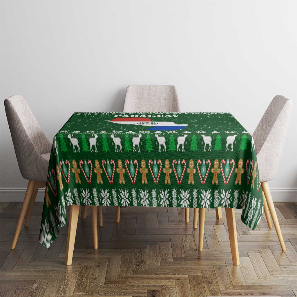 Paraguay Christmas Tablecloth with Green Festive Pattern, Map and Flag Motif, and Santa Illustration - Wonder Print Shop