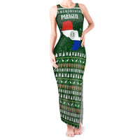 Paraguay Christmas Tank Maxi Dress with Green Festive Pattern, Map and Flag Motif, and Santa Illustration - Wonder Print Shop