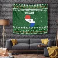 Paraguay Christmas Tapestry with Green Festive Pattern, Map and Flag Motif, and Santa Illustration - Wonder Print Shop
