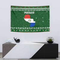 Paraguay Christmas Tapestry with Green Festive Pattern, Map and Flag Motif, and Santa Illustration - Wonder Print Shop