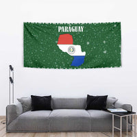 Paraguay Christmas Tapestry with Green Festive Pattern, Map and Flag Motif, and Santa Illustration - Wonder Print Shop