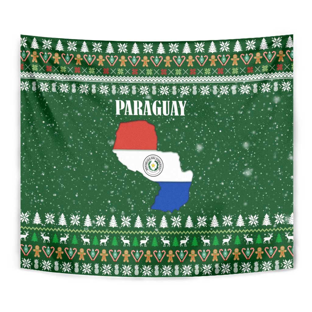 Paraguay Christmas Tapestry with Green Festive Pattern, Map and Flag Motif, and Santa Illustration - Wonder Print Shop