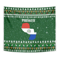 Paraguay Christmas Tapestry with Green Festive Pattern, Map and Flag Motif, and Santa Illustration - Wonder Print Shop