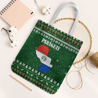 Paraguay Christmas Tote Bag with Green Festive Pattern, Map and Flag Motif, and Santa Illustration - Wonder Print Shop