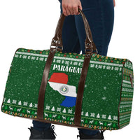 Paraguay Christmas Travel Bag with Green Festive Pattern, Map and Flag Motif, and Santa Illustration - Wonder Print Shop