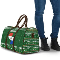 Paraguay Christmas Travel Bag with Green Festive Pattern, Map and Flag Motif, and Santa Illustration - Wonder Print Shop