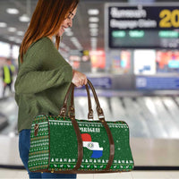 Paraguay Christmas Travel Bag with Green Festive Pattern, Map and Flag Motif, and Santa Illustration - Wonder Print Shop