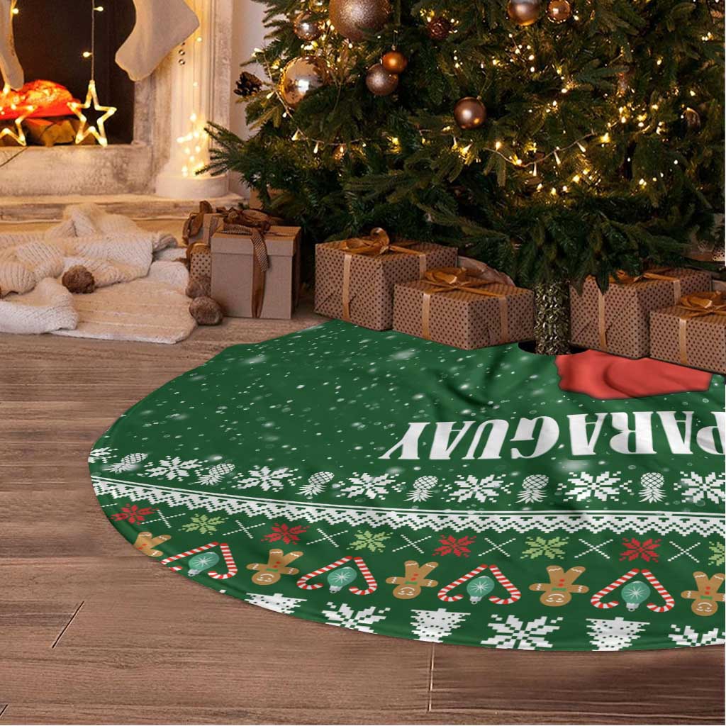 Paraguay Christmas Tree Skirt with Green Festive Pattern, Map and Flag Motif, and Santa Illustration - Wonder Print Shop