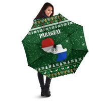 Paraguay Christmas Umbrella with Green Festive Pattern, Map and Flag Motif, and Santa Illustration - Wonder Print Shop